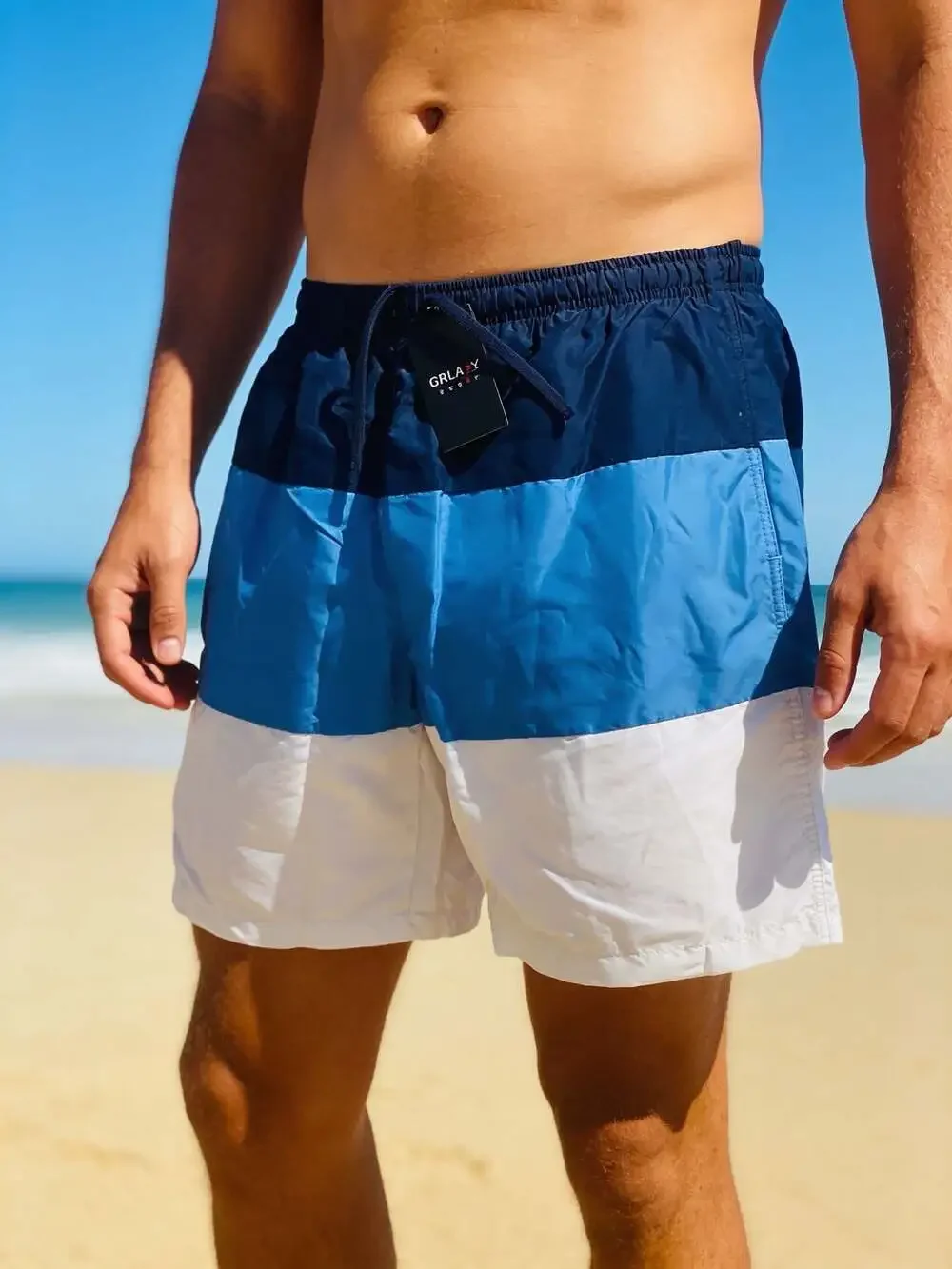 Galaxy by Harvic Men's Colorblock Swim Trunks Size 2XL Navy Blue White